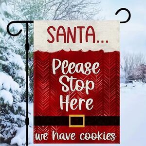 Brand New Merry Christmas Santa Please Stop Here For Cookies Garden Flag New